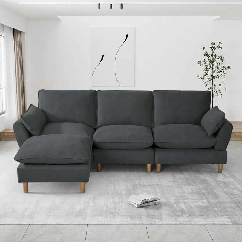 Tetiana L Shape Upholstered Cloud Modular Sofa Latitude Run Body Fabric Black Chenille